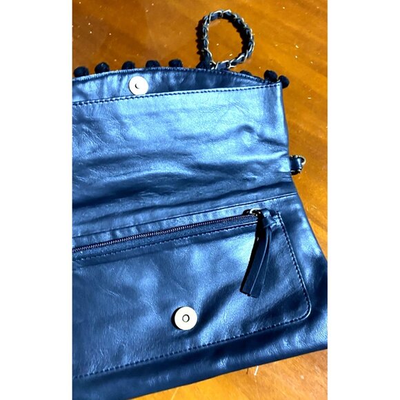 Boho Embroidered Leather Crossbody Bag Womens PomPom Trim Festival Hippie Purse - Picture 9 of 11